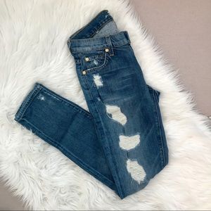 7FAM light wash distressed jeans
